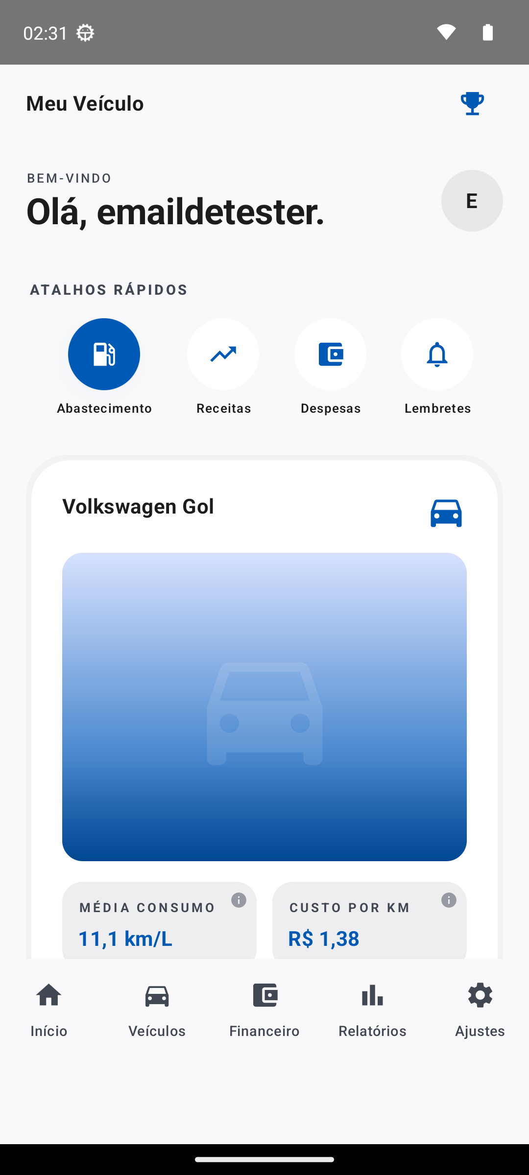 Tela do Meu Veículo